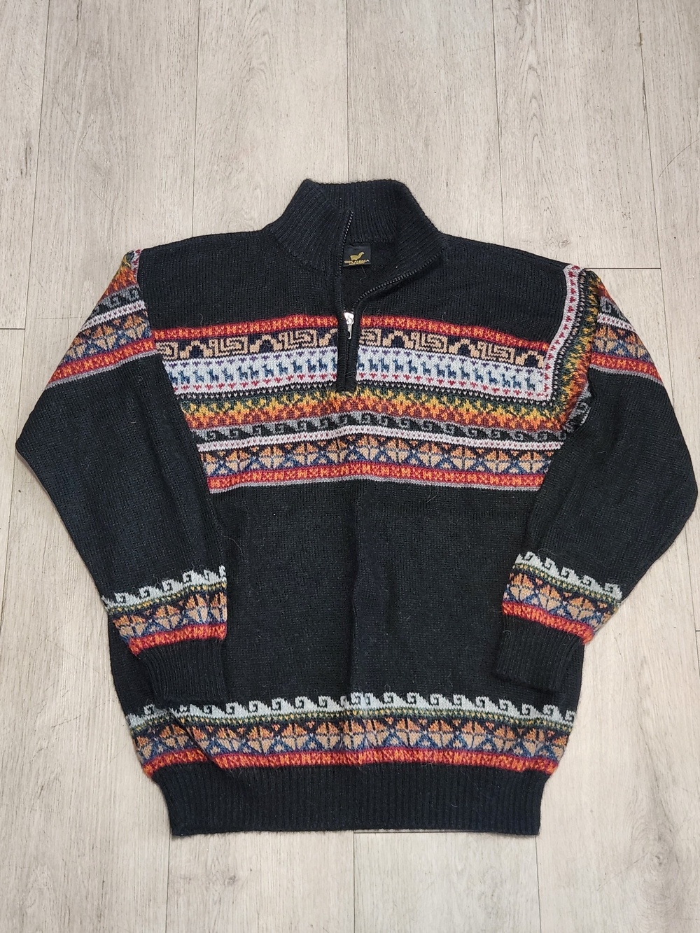 Vintage Alpaca Wool Fair Isle Sweater Mens Quarter Zip Knit Pullover